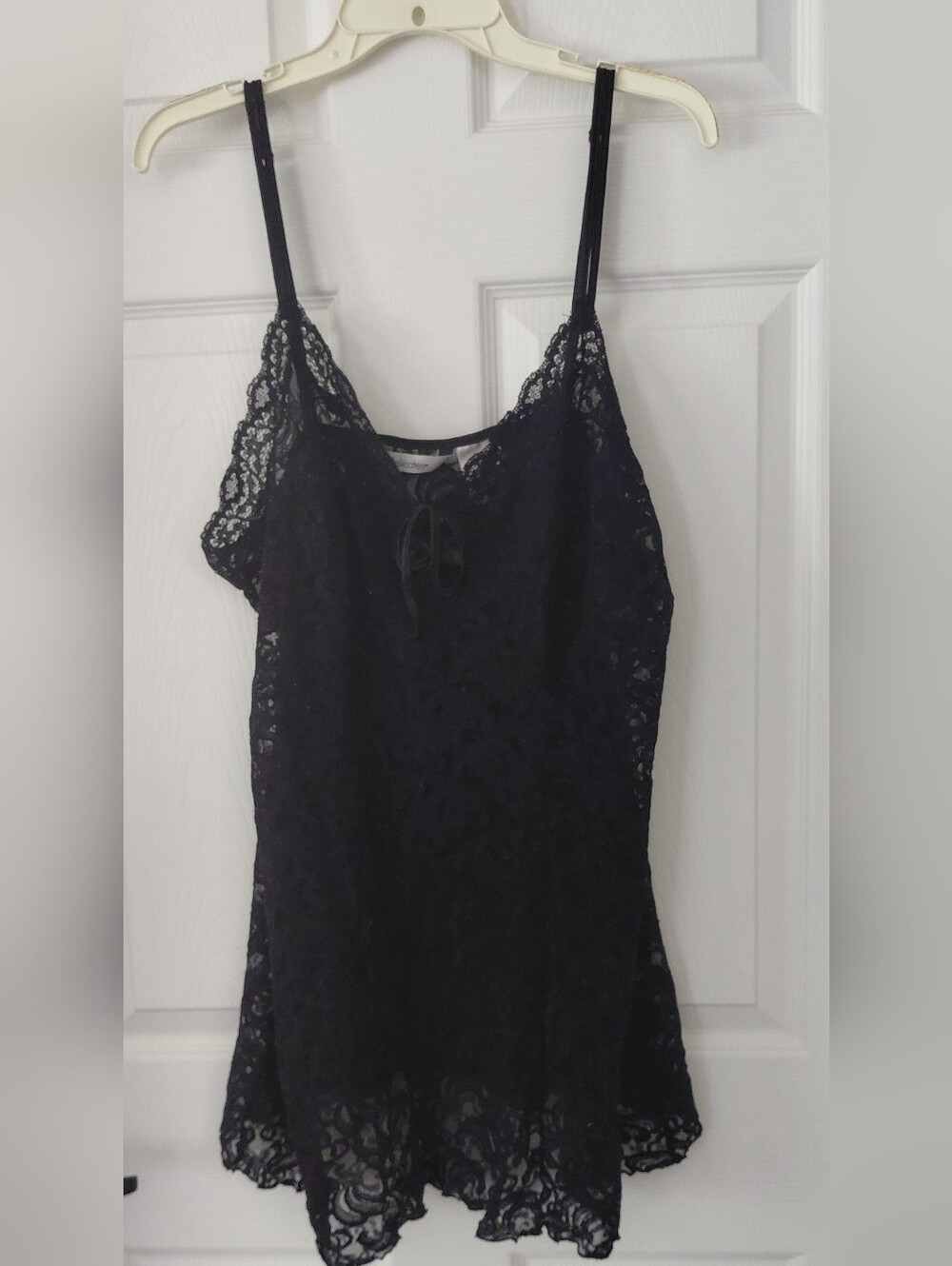 delicates Black Lace Nighty with Scalloped Hem